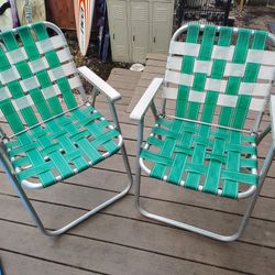 2 Matching Vintage Beach Aluminum Folding Chairs Pair