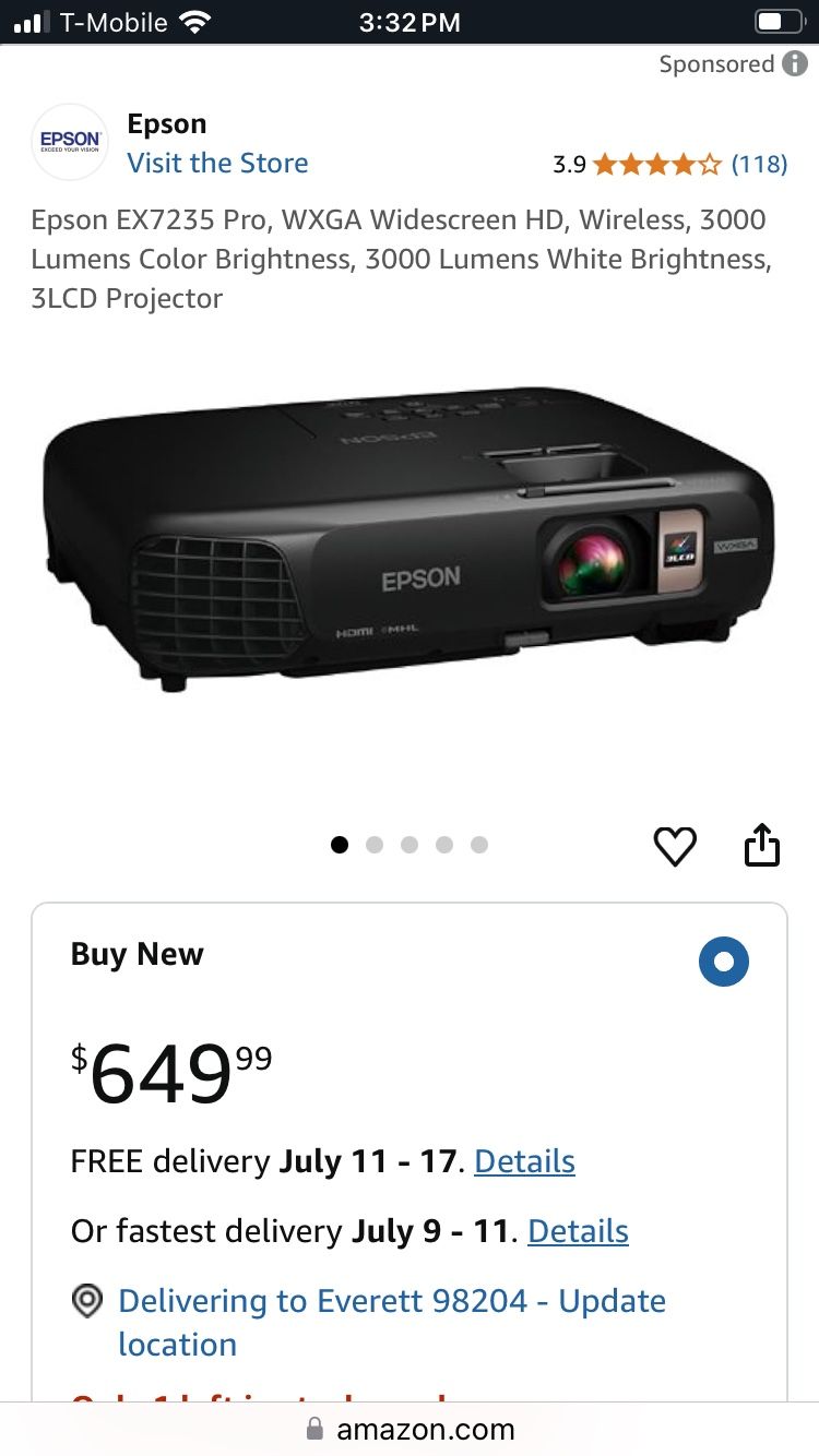 “Both” Epson EX7235 Pro, HD Projector & Epson 80’ Projection Screen