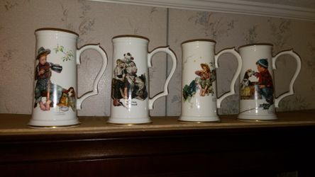 Gorham Norman Rockwell The Four Seasons for 1948 set of 4-8" mugs