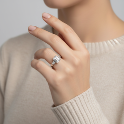 14K White Gold Cz Womens Ring