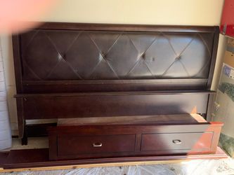 Dark Wood Bed Frame with Storage Drawers