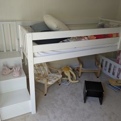 Max & Lily Low Bunk Bed, Twin-over-twin Bed Frame For Kids With Stairs And Slide