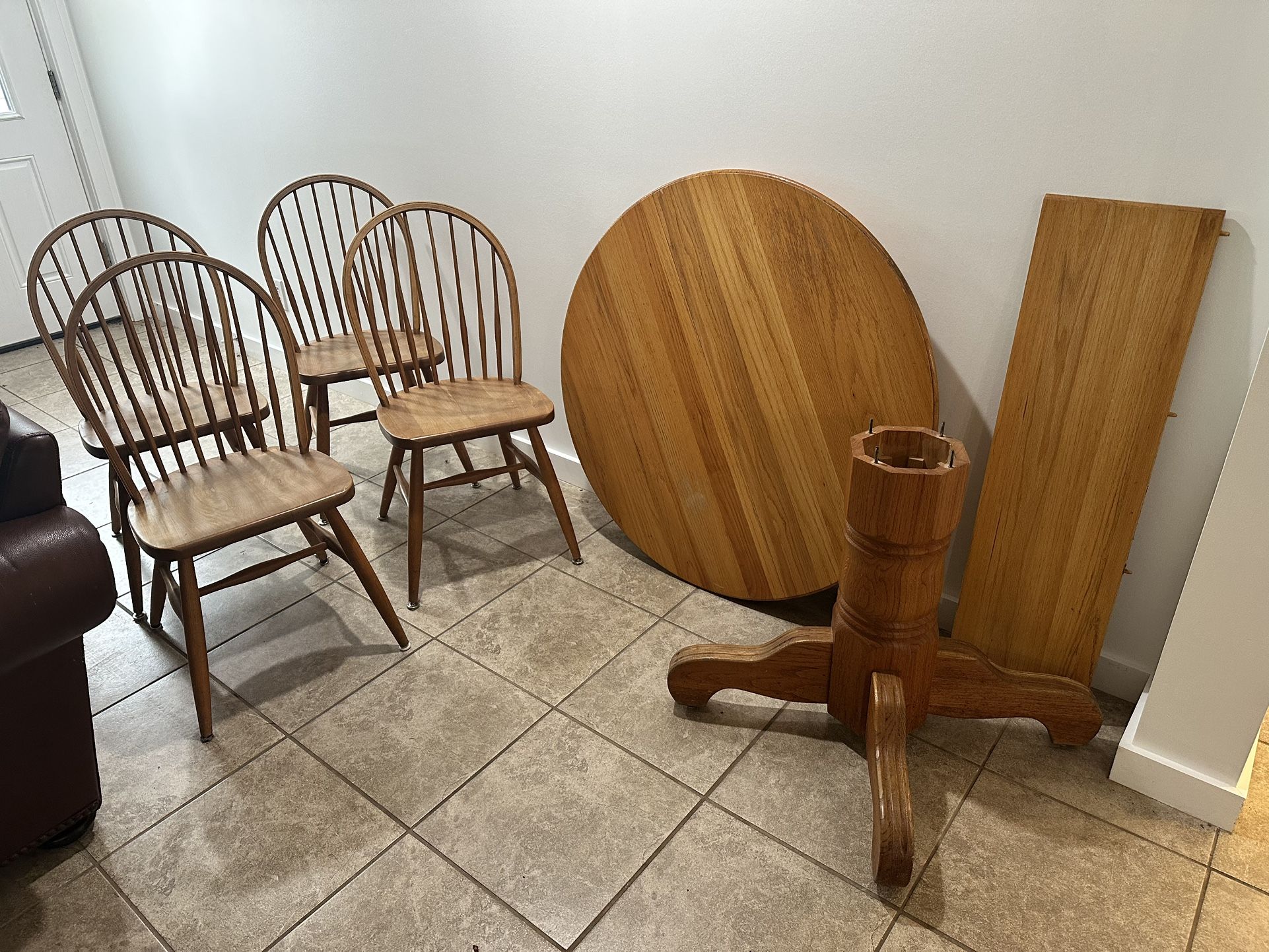 42" Round Wood Table And 4 Chairs