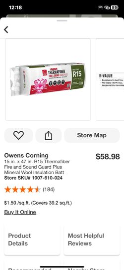 Owens Corning 15 in. x 47 in. R15 Thermafiber Fire and Sound Guard Plus Mineral Wool Insulation Batt