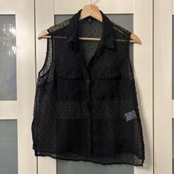Express Black Sheer Swiss Dot Sleeveless Blouse – Size S