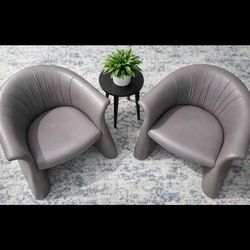 Pair of Authentic  Vintage1990s David Edward Sculptural Gray Lounge Chairs - Model 4-92313