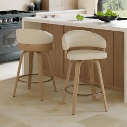 George Oliver 26'' Swivel Upholstered Counter Stool With Wood Frame (Set of 2)