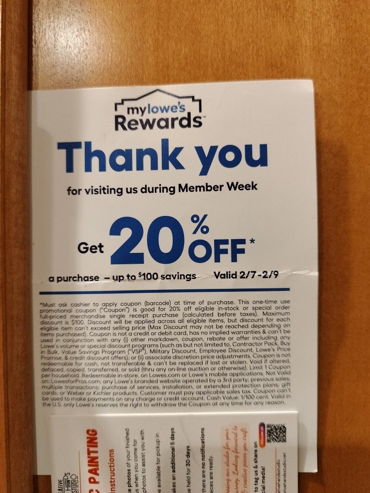 Lowe's Coupon $100 (20%)