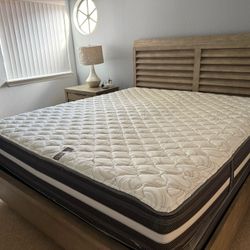 King-size mattress (Beautyrest Teagan Extra-Firm) and two twin-XL box-springs