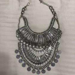 Vintage bohemian tribal coin bib necklace