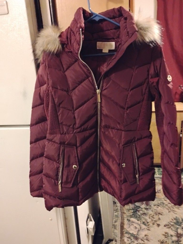Michael Kors Faux Fur Trim Hooded Down Puffer Winter Coat