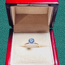 1.01ct Blue Moissanite Diamond  vvs1 14k Gold Solitaire Ring, 7.5