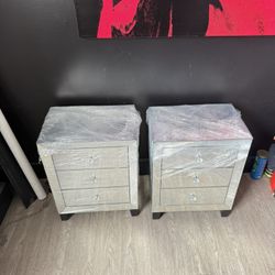 2 Mirror Bedside Tables 