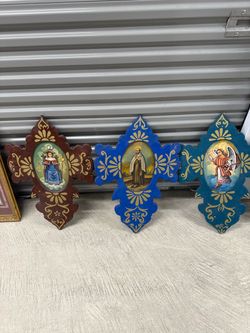 Set of 3 Hand-Painted Religious Wood Crosses