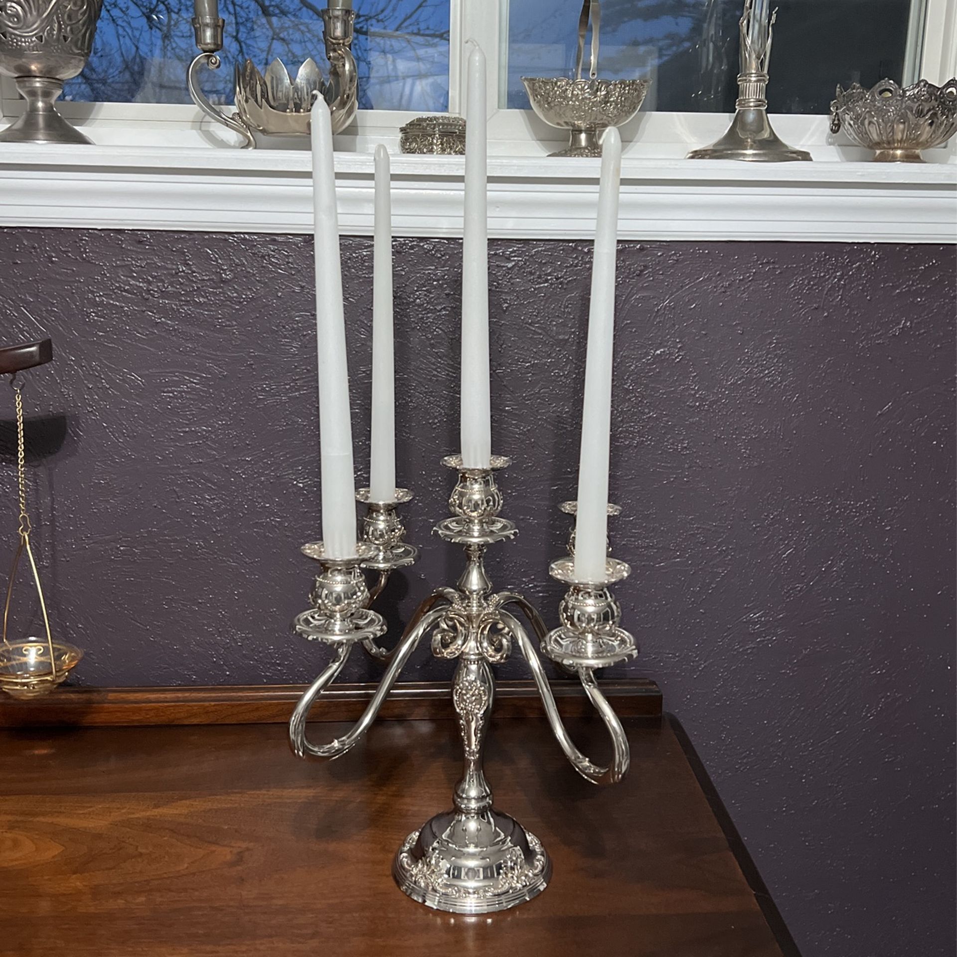 Godinger GSA Silver Plated Very Heavy Vintage 4 Arm 5 Candle Candelabra 