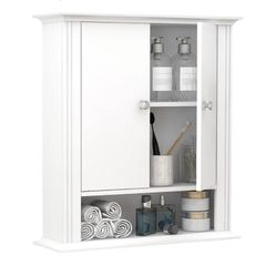 8174: New White Bathroom Wall Cabinet, Over the Toilet Storage Cabinet, Bathroom Cabinet Wall Mount, 2 Doors & Hooks, Medicine Cabinet Organizer, Hang