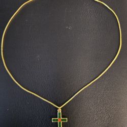 Gold Tone 17" Chain with Multi- Colored Cross