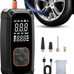 150PSI Air Compressor Portable with Tire Pressure Gauge and Led Lights, Fast Inflation & Auto Shutoff Function,
