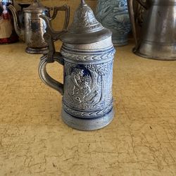 Small Antique Westerwald German Beer Stein with Pewter Lid