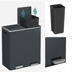 Slate Grey Dual Compartment Kitchen Step Trash Can for Trash & Recycling