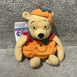 Halloween Disney Store Winnie the Pooh 8" Mini Plush Bean Bag Pumpkin New