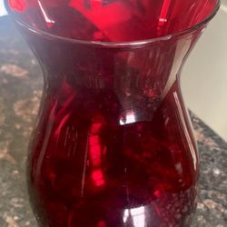 Glass Vase Red Hurricane - 9” Tall 