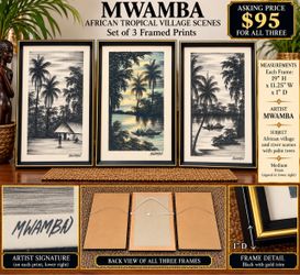 Mwamba African Village Scenes Set of 3 Framed Prints