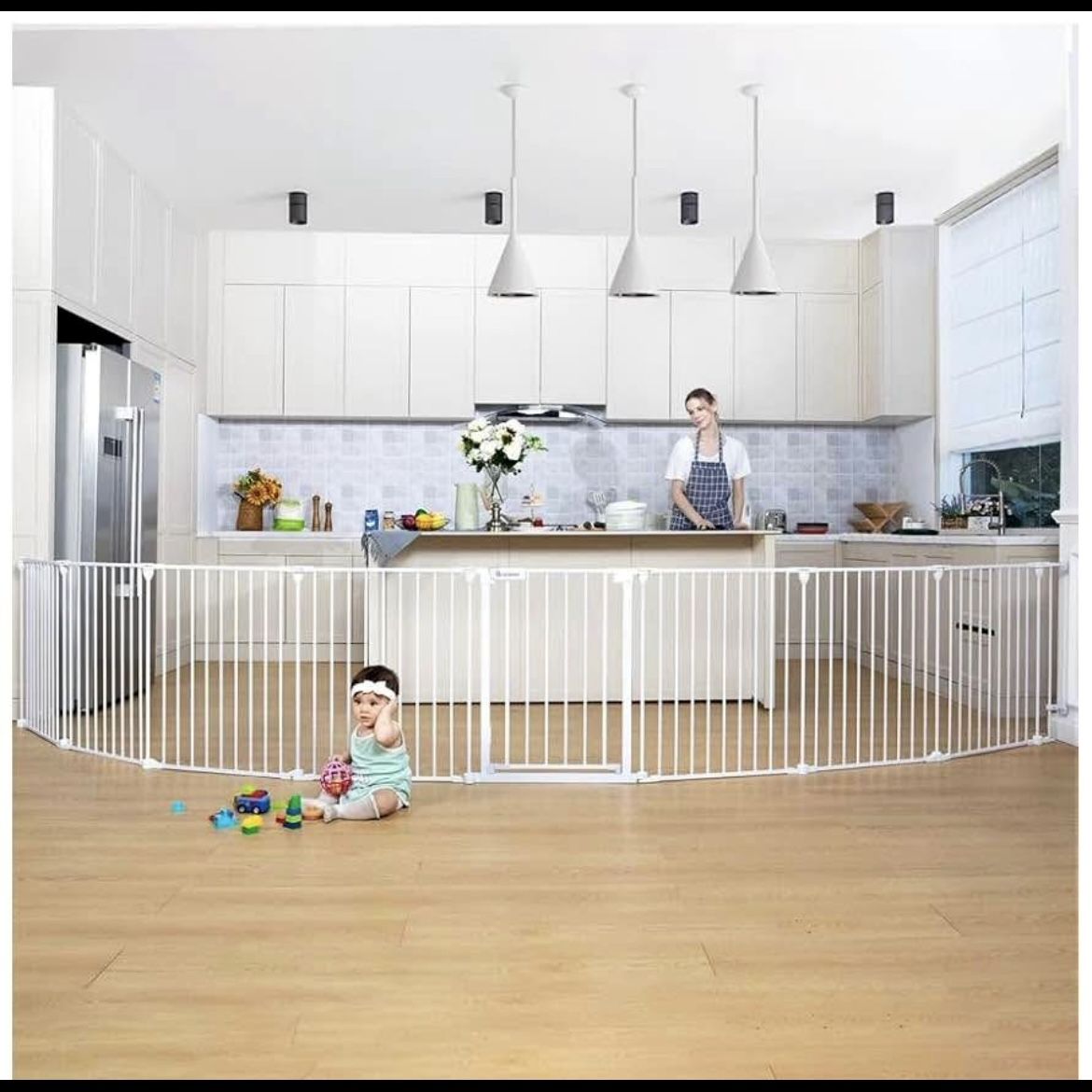 198" Baby Gate Extra Wide, Dog Gate Pet Gate for House Stairs Doorways Fireplace, Adjustable 3 in 1