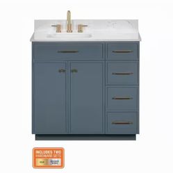 Glacier Bay Marcote 36 in. Single Sink Slate Blue Bath Vanity with Venato Engineered Stone Top - R
