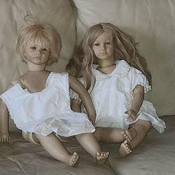 Pair of Vintage Annette Himstedt "BASTIAN" and "ELLEN" Vinyl 26" Barefoot Children Collectible Doll
