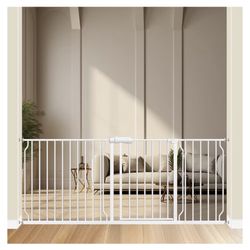 ALLAIBB Extra Wide Pressure Mounted Baby Gate Walk Through Child Kids Safety Toddler Tension White Long Large Pet Dog Gates with Extension for doorway