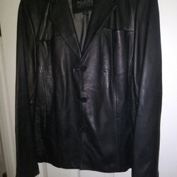 Women's Black Leather Jacket, Large 