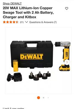 Shop DEWALT 20V MAX Lithium-Ion Copper Swage Tool with 2 Ah Battery, Charger and Kitbox