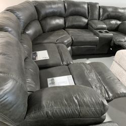 Pewter Grey 2 Piece Reclining L Shape Sectional Couch 