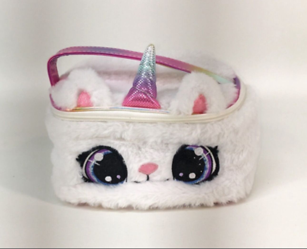 New Claire's White Unicorn Plush Tote Purse Small Bag Zipper w/ Handle