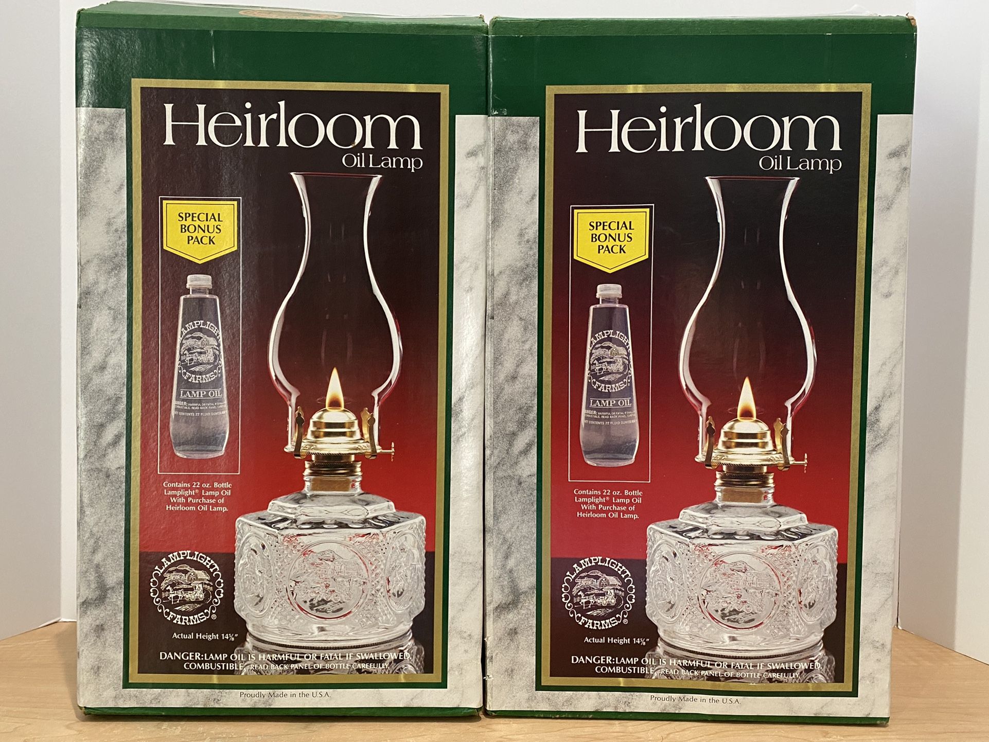 Set Of 2 New Heirloom Lamplight Farms Oil Lamps With Original Packaging