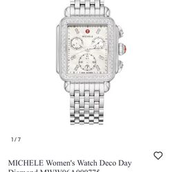 Michele Silver Diamond Chronograph Watch New In Box!