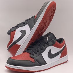 Men's Size 13 Nike Air Jordan 1 Low Bred Toe Black Red White 553558-161 Shoes