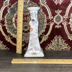 Chinese Porcelain Taper Candle Holder , Pink Flowers And Butterflies Vintage