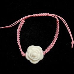 Handmade Pink adjustable bracelet with white rose