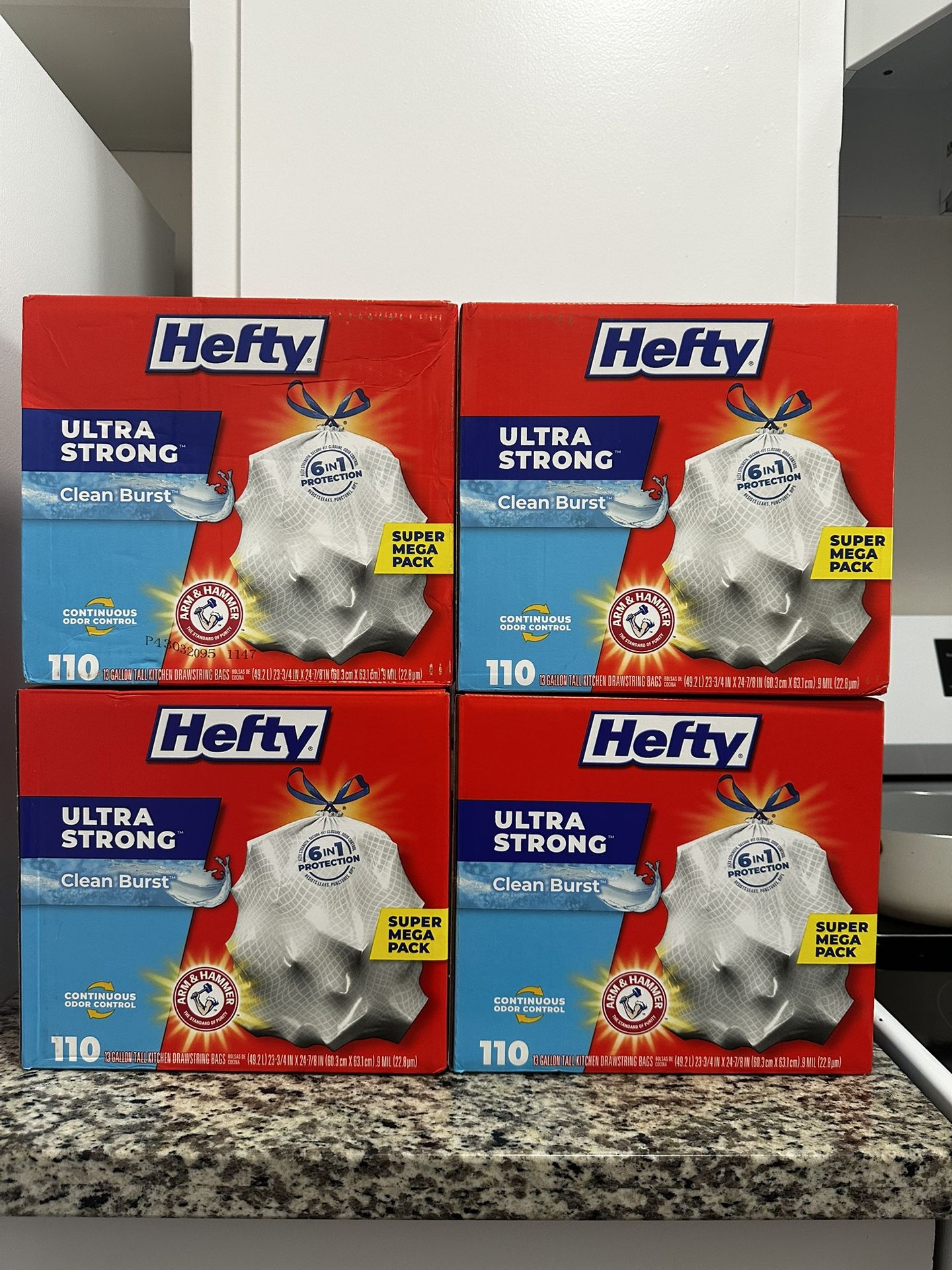 Hefty Ultra Strong 13 Gal. Clean Burst Tall Kitchen Trash Bags (110-Count) 4 packs