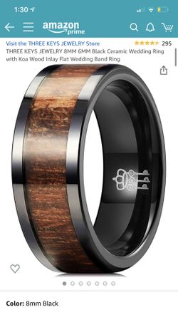 **New in box*** THREE KEYS JEWELRY 8MM Black Ceramic Wedding Ring