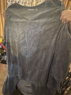 Denim and Company two piece velour gray jogger suit