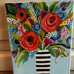 12x14” Original Painting Flowers On Canvas