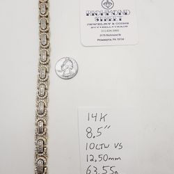 14k gold 10ctw VS diamond Byzantine bracelet