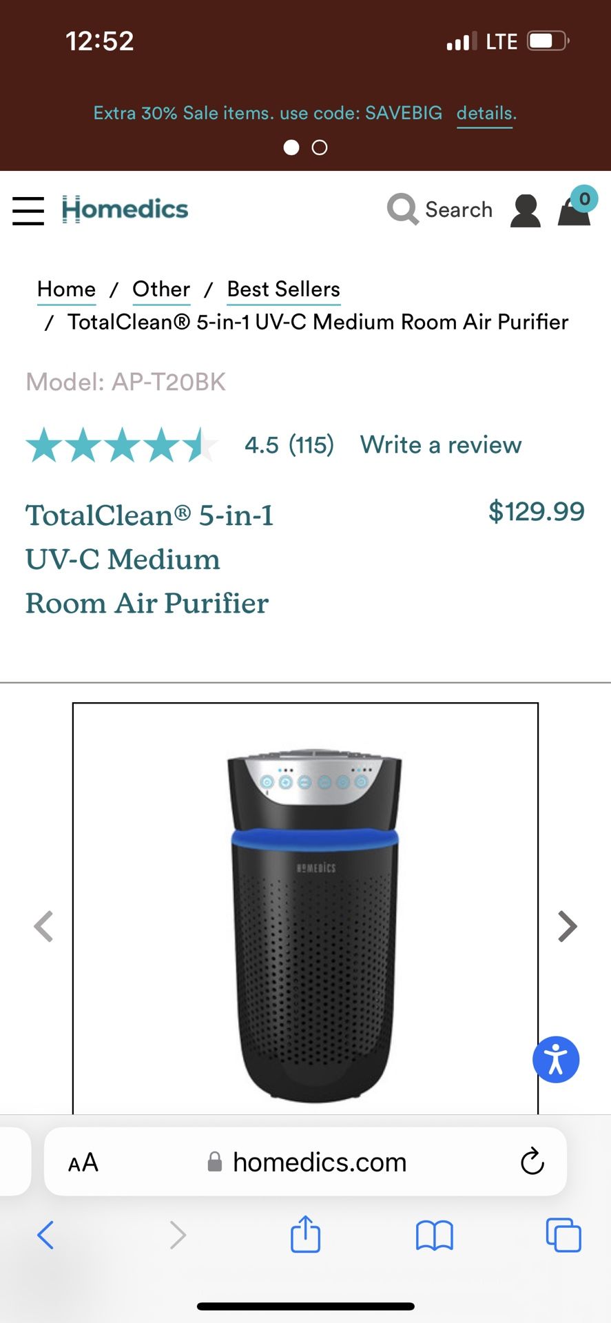 Homedics Air Purifier Model AP-T20
