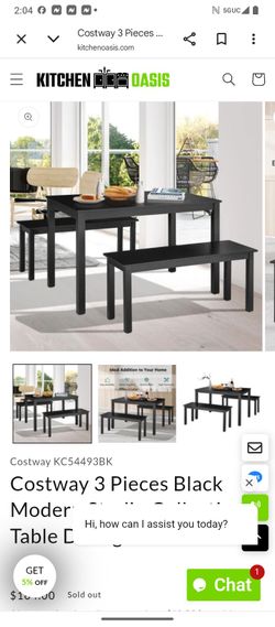 3pc dining table set with 2 benches