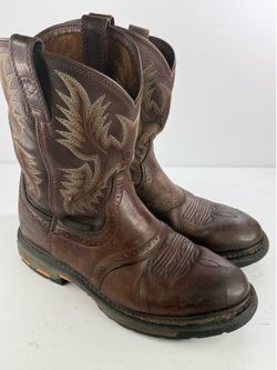 Ariat Mens 10 D Brown Leather Western Pull On Work Boots Soft Toe EH