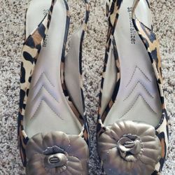Naturalizer Shoe Heel Sz 8.5 Slingback Leopard Animal Print 
