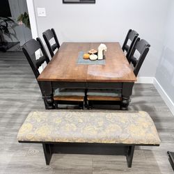Dining Room Table, Chairs, and Bench